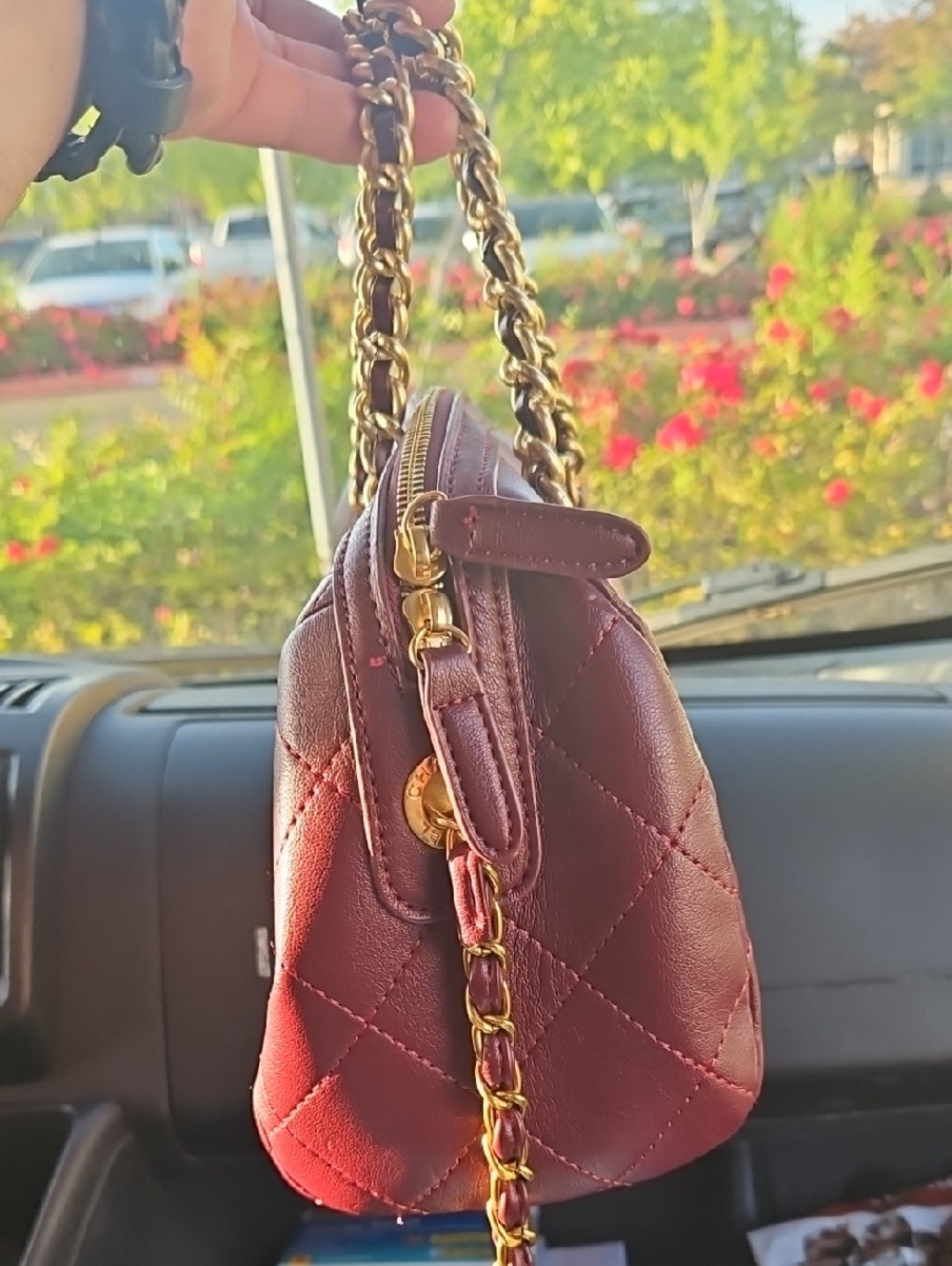 CHANEL Quilted Crossbody Mini Boston Bag in Burgundy with Gold Hardware - Picture 4 of 8